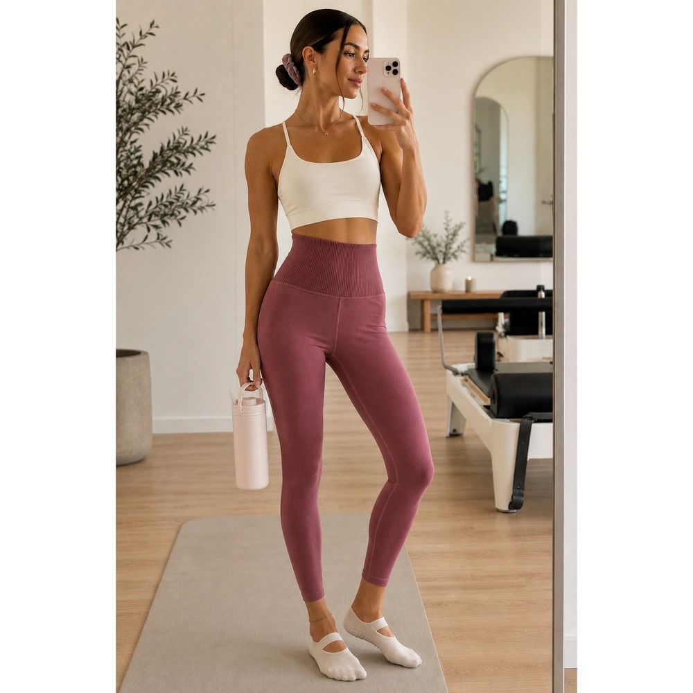 Vuori Leggings XS Dusty Rose High Rise Ribbed Waistband Yoga Activewear
